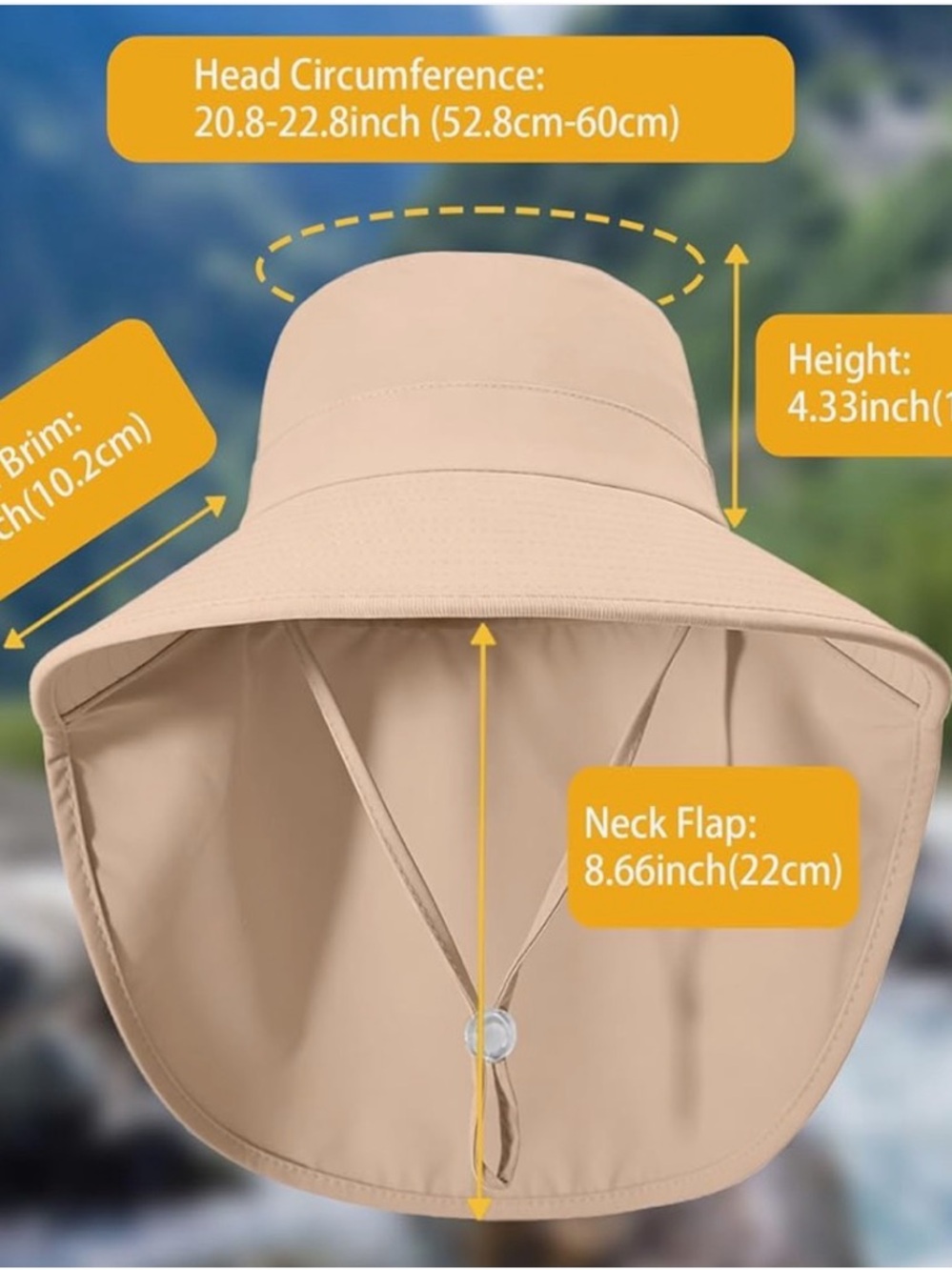 Beige UPF 50+ Wide Brim Sun Hat Neck Flap Ponytail Hole NWT - Picture 4 of 6